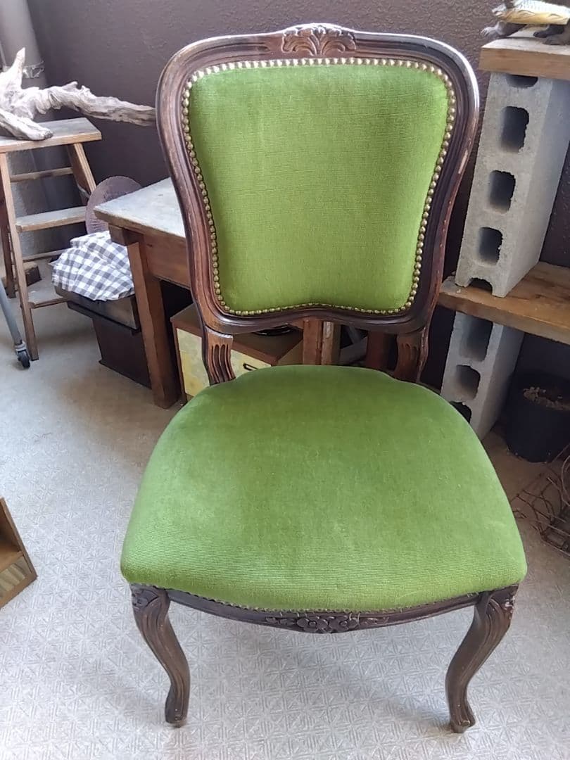 値下げ！！イタリア製ヴィンテージチェア／アンティーク椅子／グリーン張地／猫脚