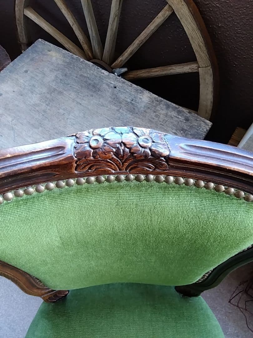 値下げ！！イタリア製ヴィンテージチェア／アンティーク椅子／グリーン張地／猫脚