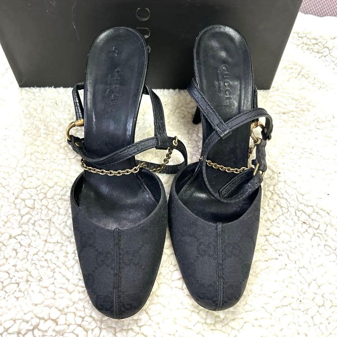 GUCCI GG柄 10cmアンクルストラップ ピンヒール 美品