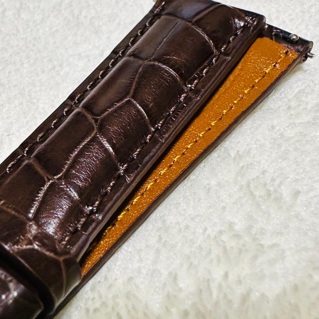 1009#18mm-16mmダークブラウン★本物クロコダイルベルト★スイス製