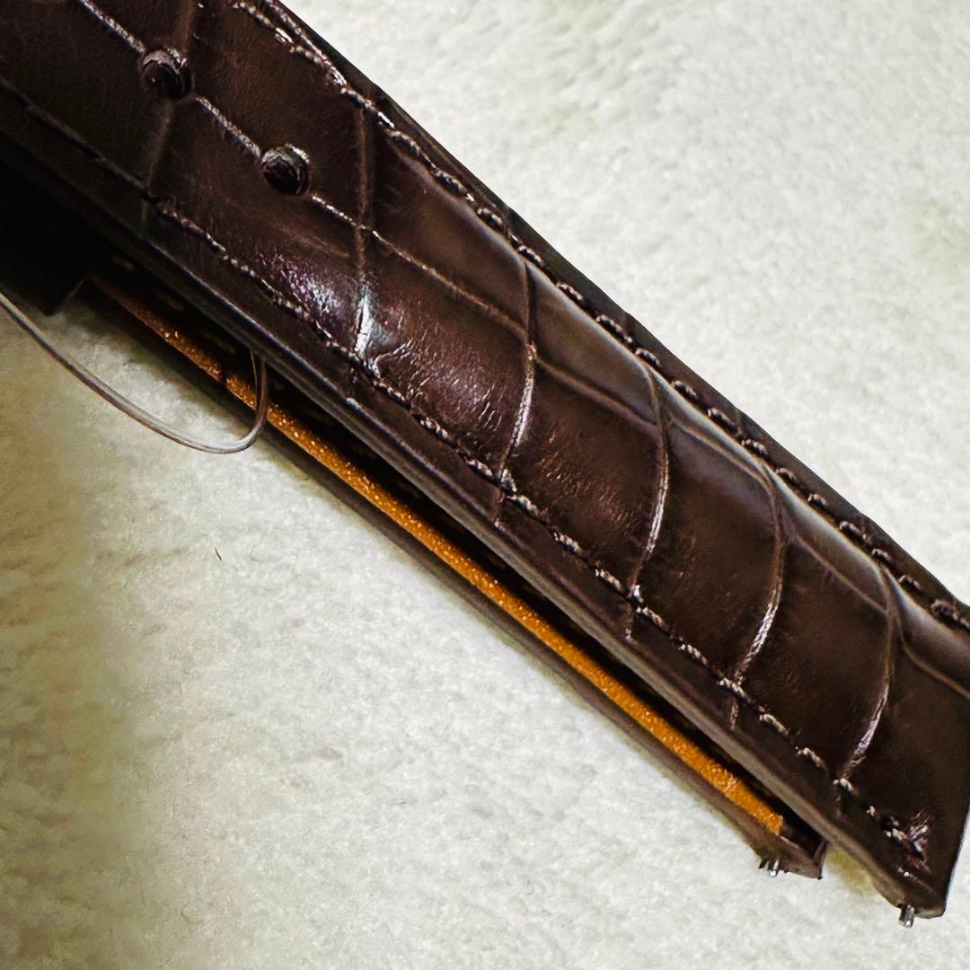 1009#18mm-16mmダークブラウン★本物クロコダイルベルト★スイス製