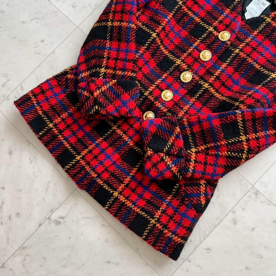 CELINE ヴィンテージ ツイードチェック トリオンフ金ボタンジャケット