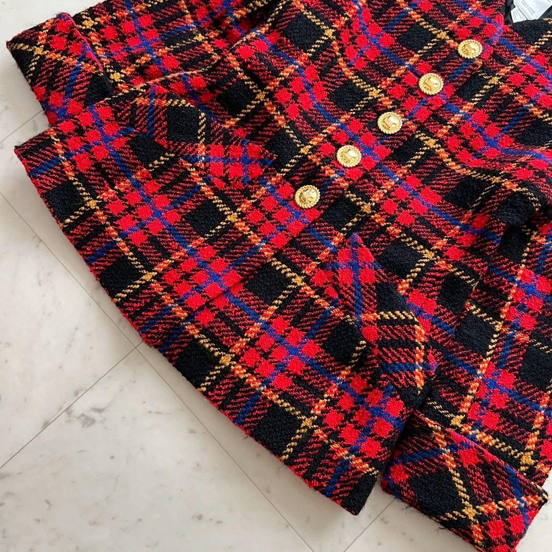 CELINE ヴィンテージ ツイードチェック トリオンフ金ボタンジャケット
