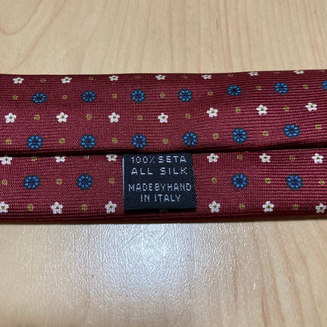 【新品同様　箱付き】マリネッラ　ネクタイ　ボルドー小紋柄