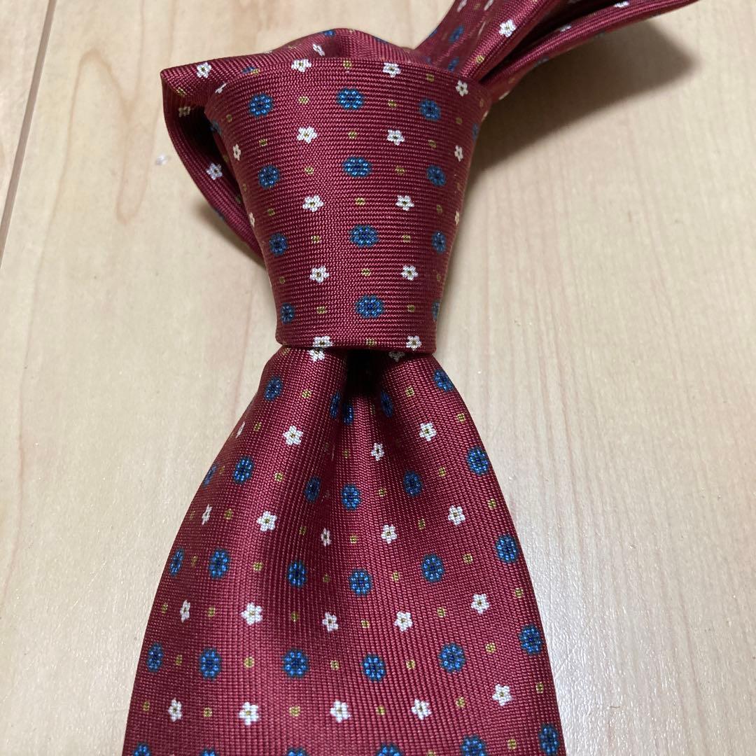 【新品同様　箱付き】マリネッラ　ネクタイ　ボルドー小紋柄