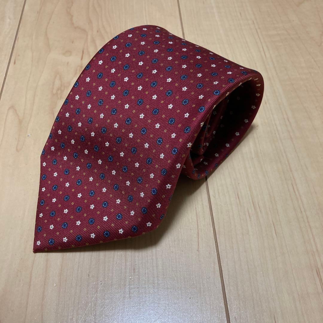 【新品同様　箱付き】マリネッラ　ネクタイ　ボルドー小紋柄