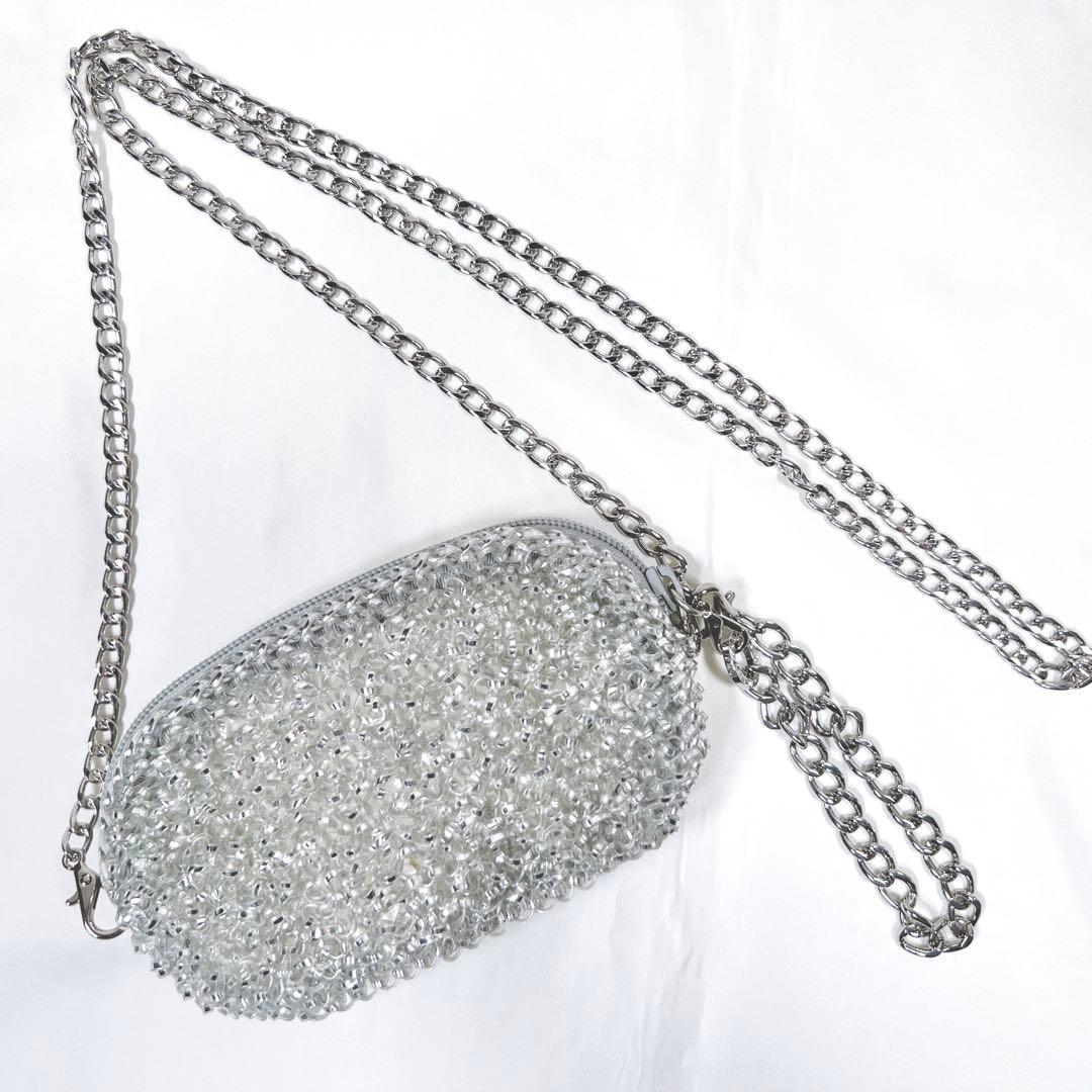 アンテプリマ ミニショルダーバッグ ポーチ シルバー チェーン 2WAY