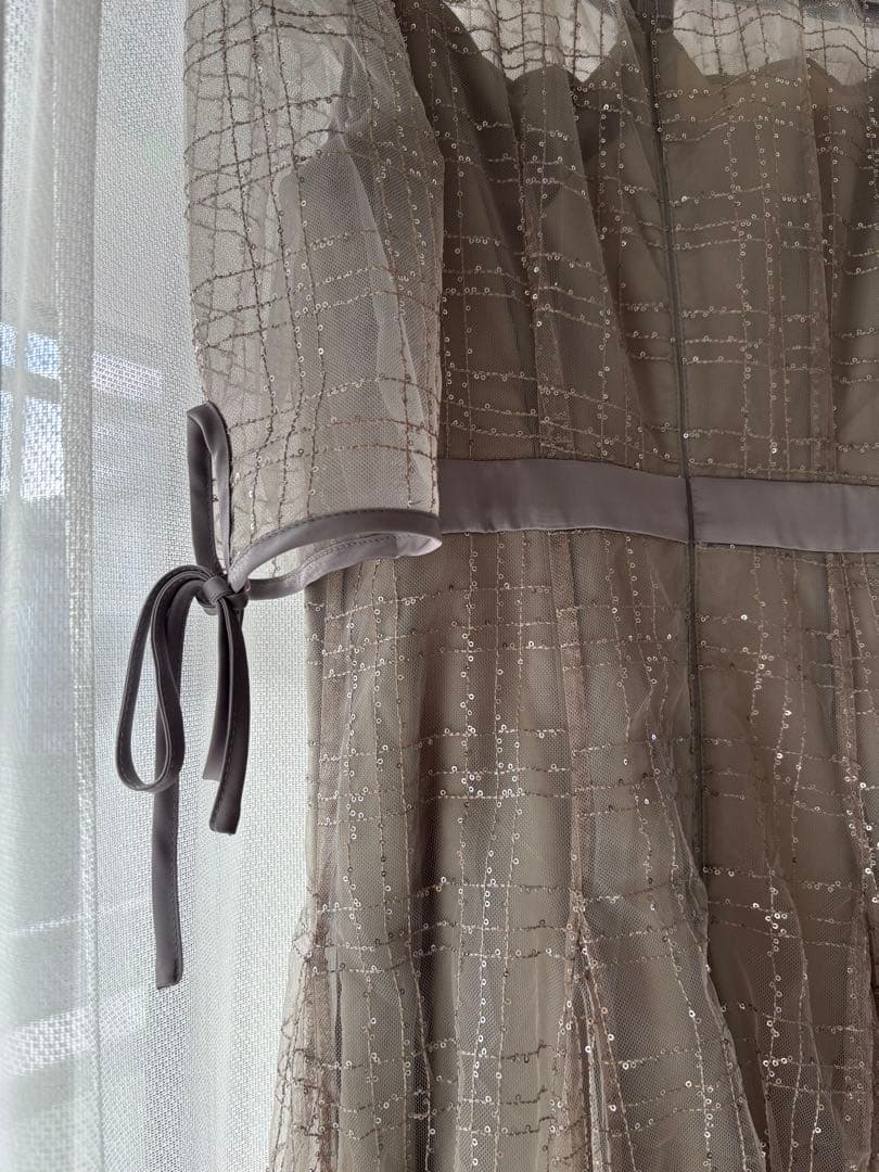 【Leja】チェックスパンコールリボンワンピースドレス