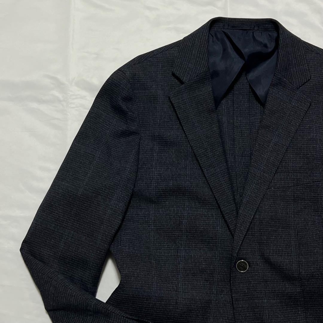 極美品✨EDIFICE 近年モデル スーツ グレー 紺 チェック ストレッチ L