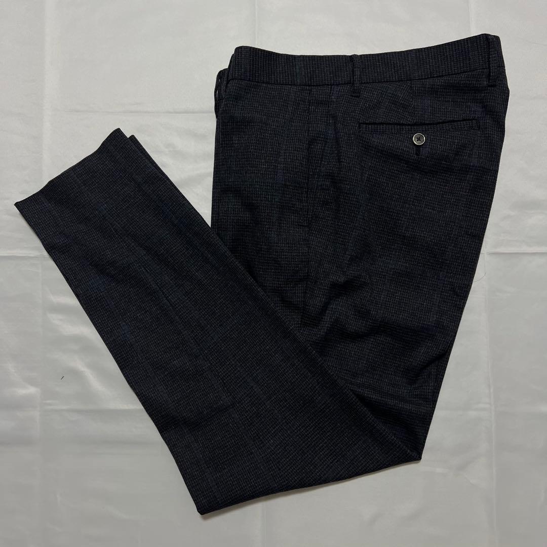 極美品✨EDIFICE 近年モデル スーツ グレー 紺 チェック ストレッチ L