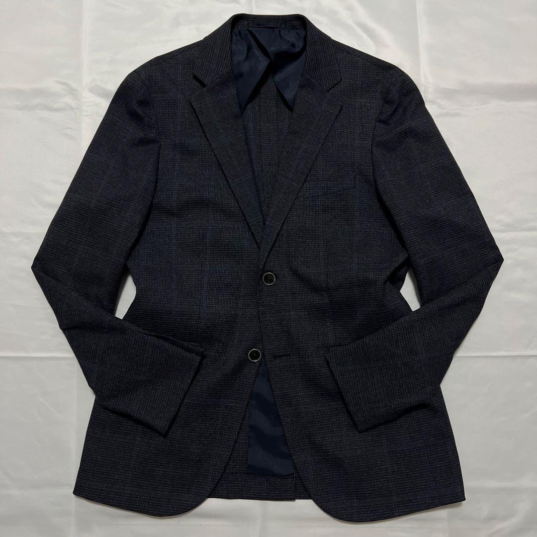 極美品✨EDIFICE 近年モデル スーツ グレー 紺 チェック ストレッチ L