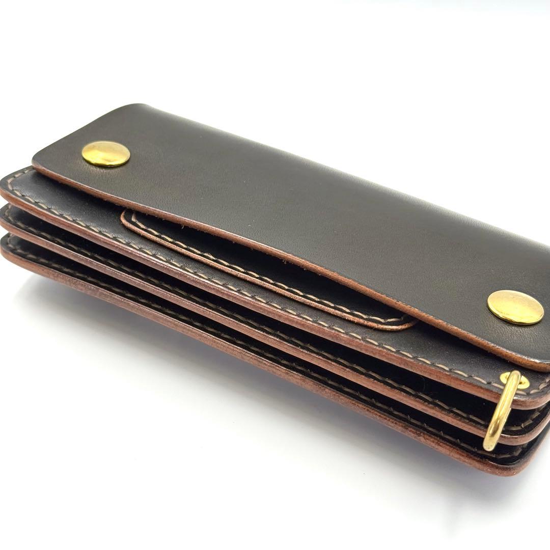 トラッカーウォレット(ブラック)サドルレザー　タロンジッパー　真鍮金具