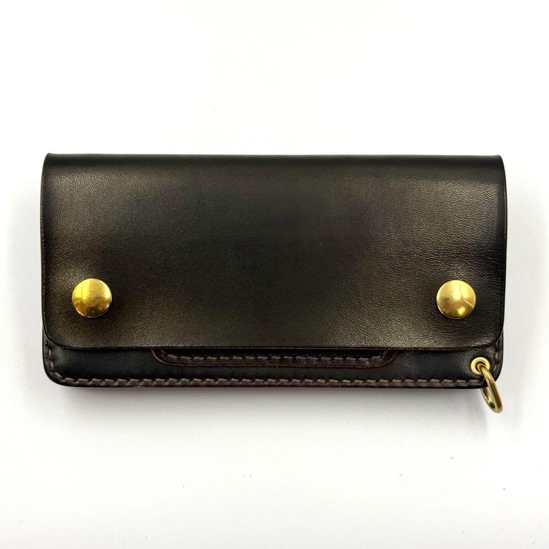 トラッカーウォレット(ブラック)サドルレザー　タロンジッパー　真鍮金具