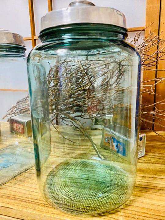 青鬼　レトロ　飴屋瓶　アルミ蓋付　ガラス瓶　気泡ビン　アンティーク　3個