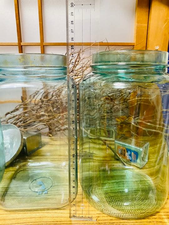 青鬼　レトロ　飴屋瓶　アルミ蓋付　ガラス瓶　気泡ビン　アンティーク　3個