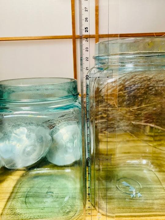 青鬼　レトロ　飴屋瓶　アルミ蓋付　ガラス瓶　気泡ビン　アンティーク　3個