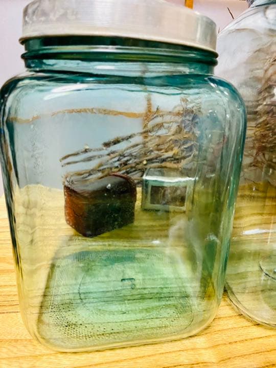 青鬼　レトロ　飴屋瓶　アルミ蓋付　ガラス瓶　気泡ビン　アンティーク　3個