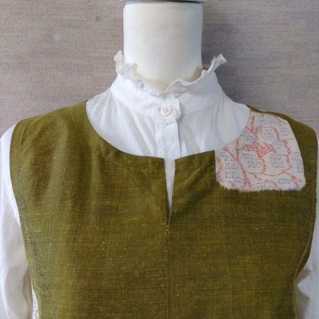 2026J010 　着物リメイク　辛子色の十日町紬　ジャンパースカート