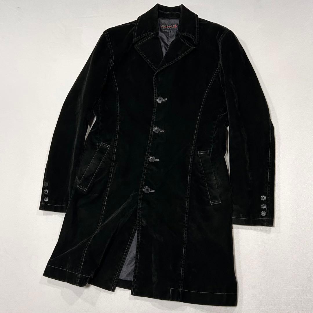 00s Morgan レーヨン ベロア ロングコート 光沢 モードロック 平成