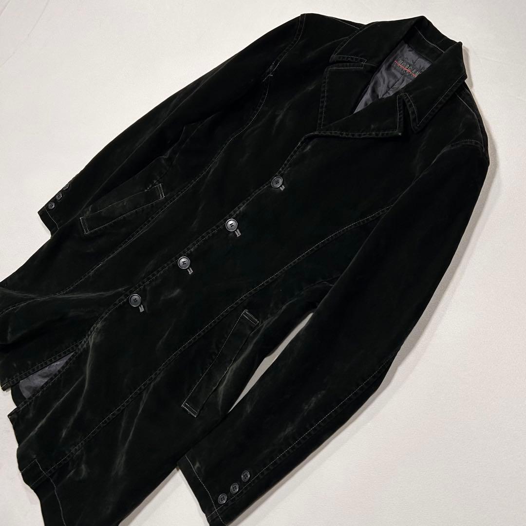 00s Morgan レーヨン ベロア ロングコート 光沢 モードロック 平成