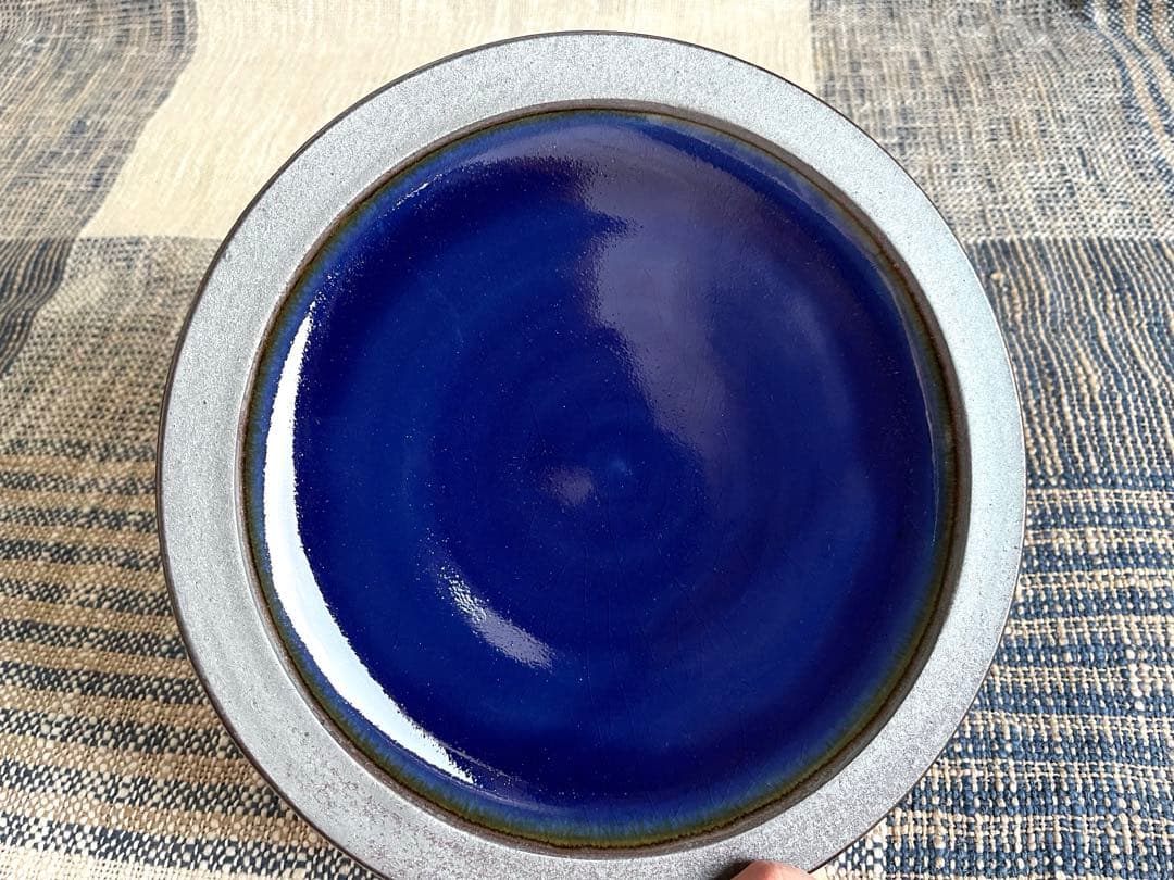 出西窯 縁鉄 皿 8寸 呉須 青 2枚セット