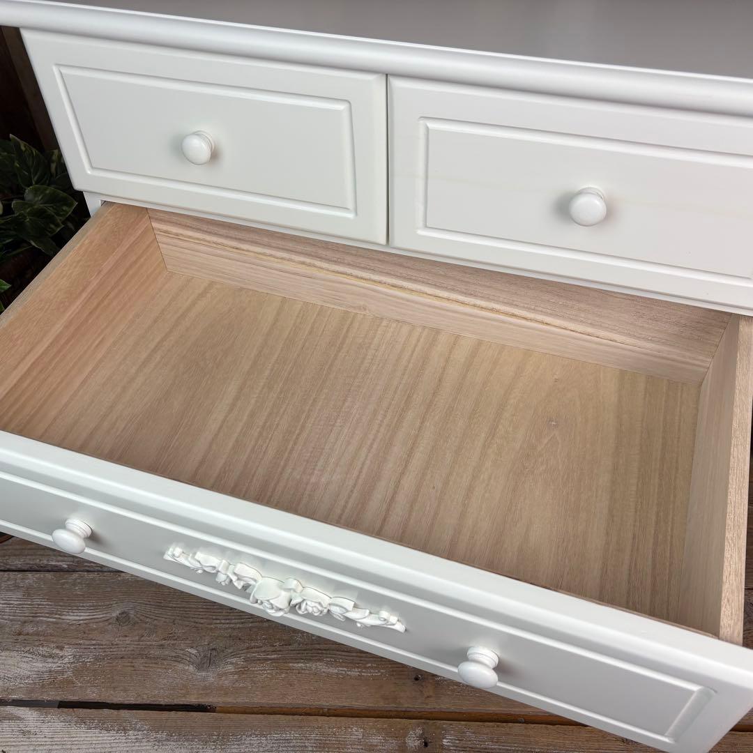 訳あり品！【99】フレンチ調ホワイトチェスト三段四つ引き木製収納家具姫系タンス