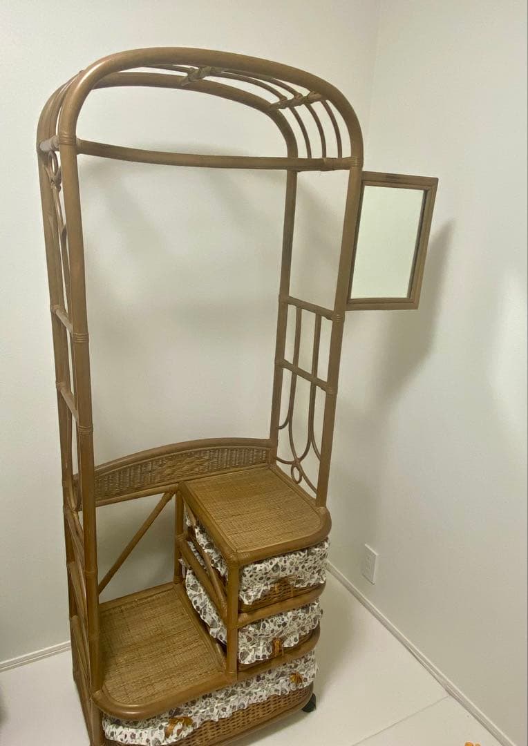 【藤・ラタン】ハンガーラック　棚　ラック　引き出し　収納　籐家具　アンティーク