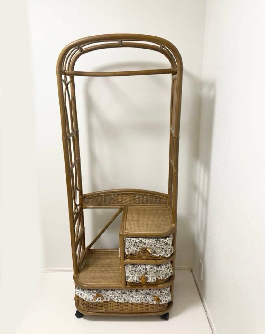 【藤・ラタン】ハンガーラック　棚　ラック　引き出し　収納　籐家具　アンティーク