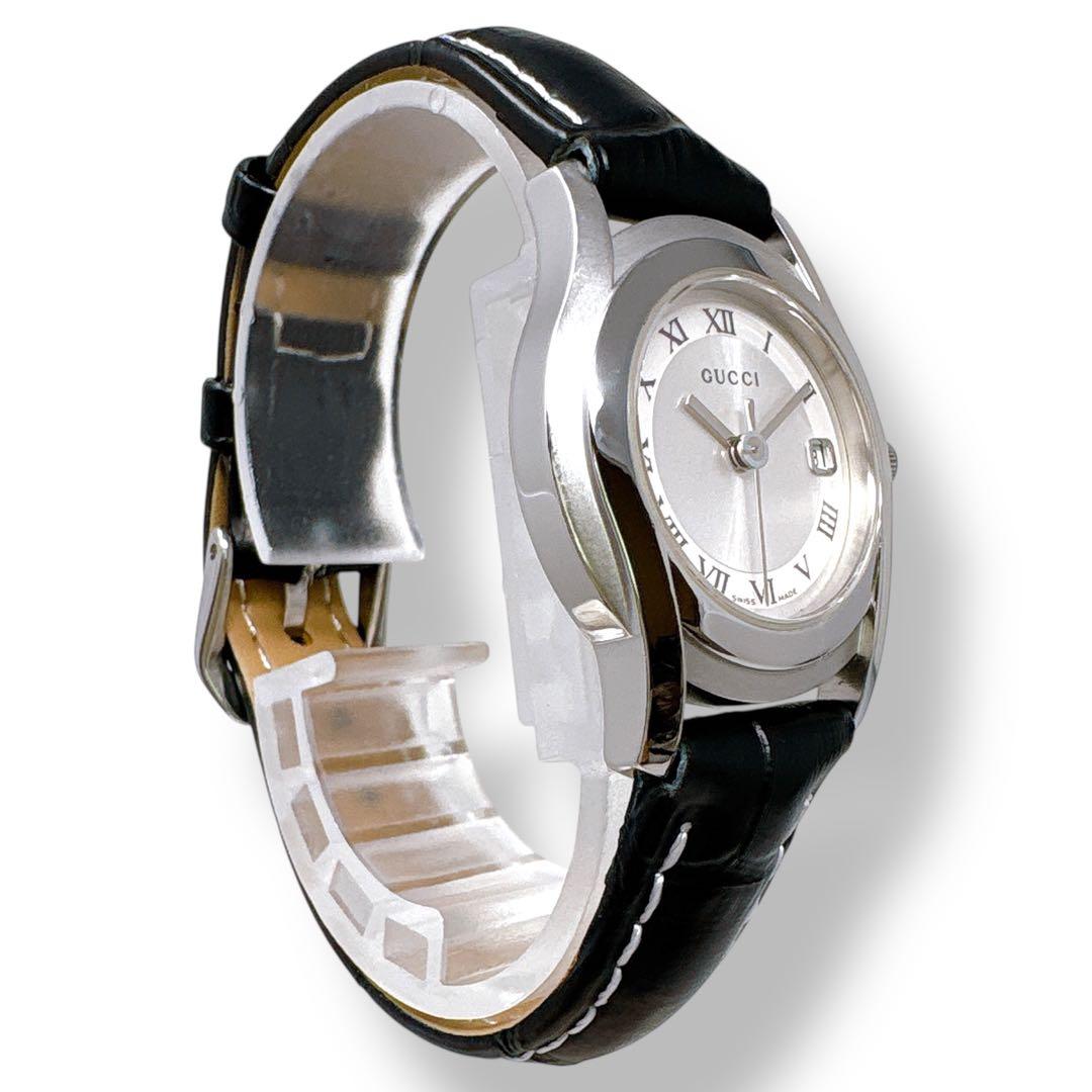 グッチ 5500L 革ベルト レザー クォーツ シルバー レディース 時計 美品