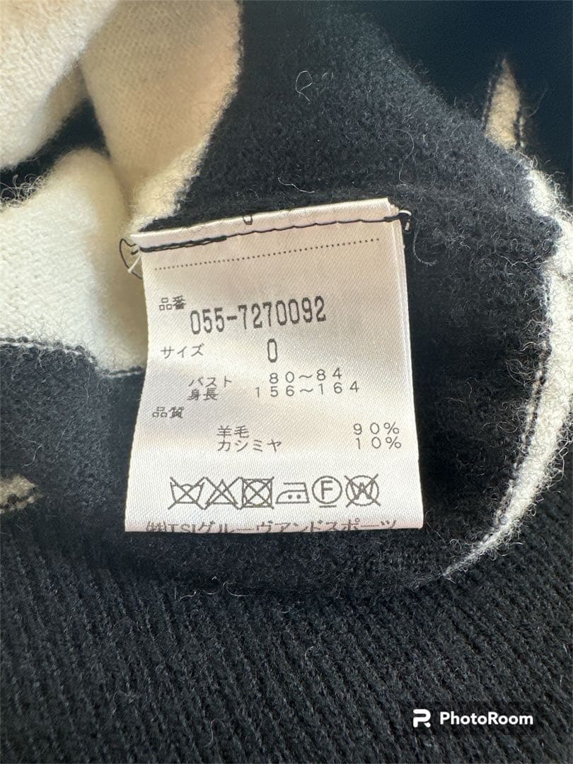 パーリーゲイツセーター ボーダー柄ワッペン 羊毛、カシミヤ ０サイズ