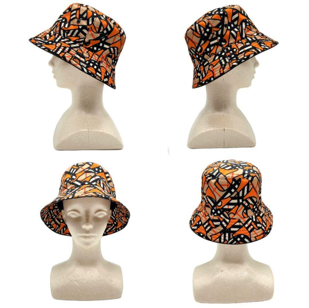 BURBERRY バーバリー バケットハット ハットM５７cm　オレンジ黒幾何学