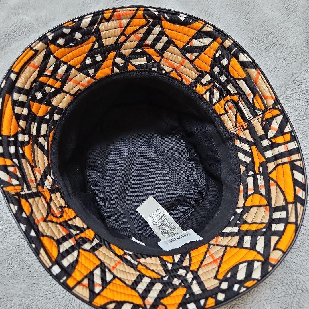 BURBERRY バーバリー バケットハット ハットM５７cm　オレンジ黒幾何学
