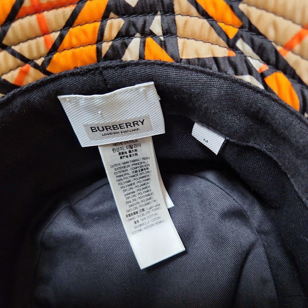 BURBERRY バーバリー バケットハット ハットM５７cm　オレンジ黒幾何学