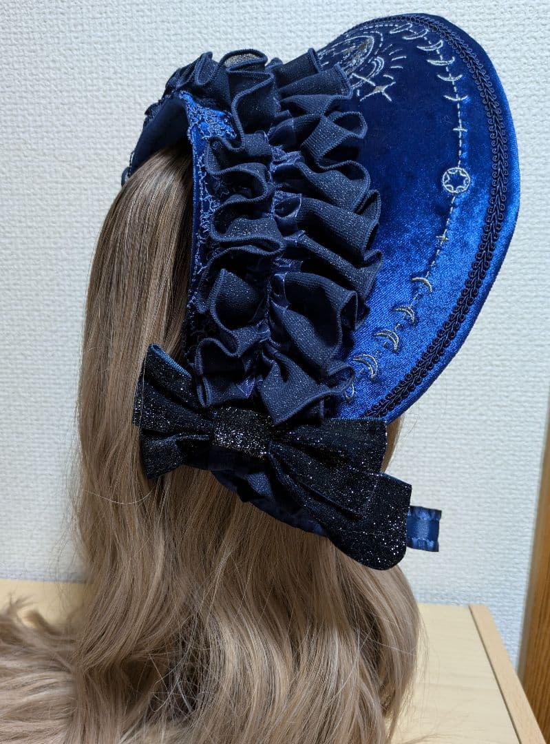 月の満ち欠け　ベルベット刺繍ボンネット/星箱Works