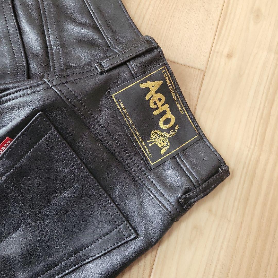 Aero エアロレザー ストレート　革パン 黒