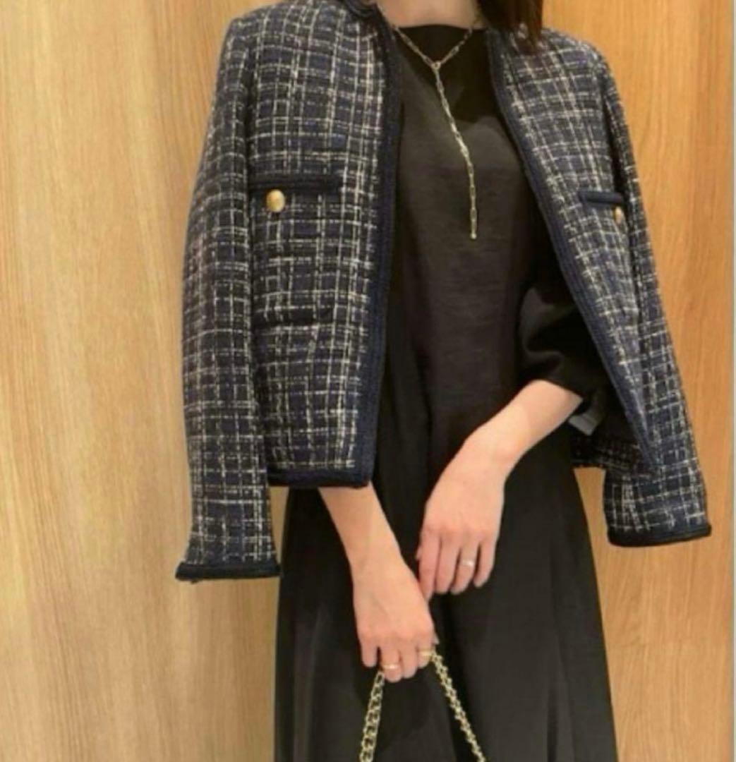 Mila Owen パッチポケット金ボタンツイードジャケット