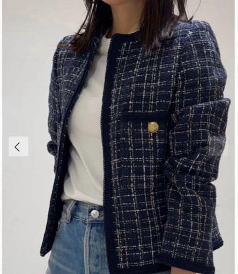 Mila Owen パッチポケット金ボタンツイードジャケット