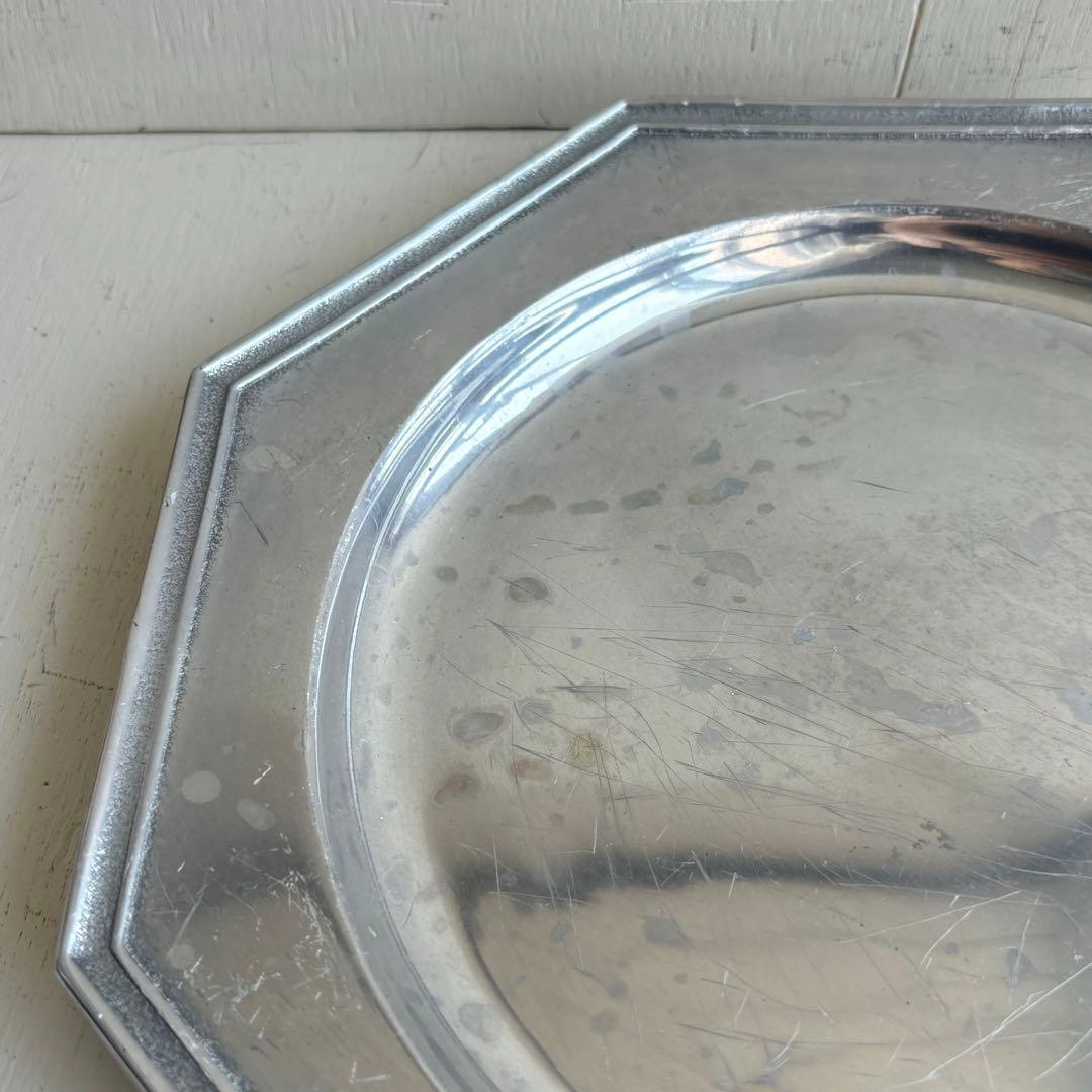 お値下！　ヴィンテージ　ピューター　花リム+八角形プレート　エタンオクタゴン２枚