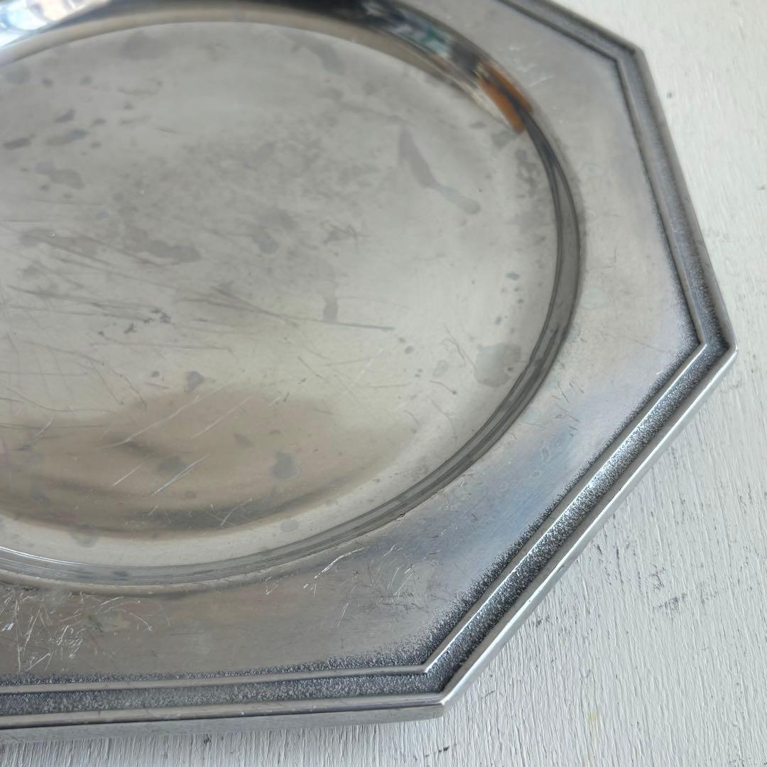 お値下！　ヴィンテージ　ピューター　花リム+八角形プレート　エタンオクタゴン２枚