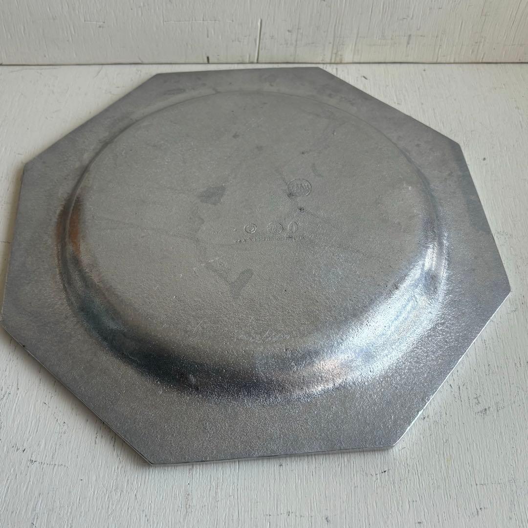 お値下！　ヴィンテージ　ピューター　花リム+八角形プレート　エタンオクタゴン２枚