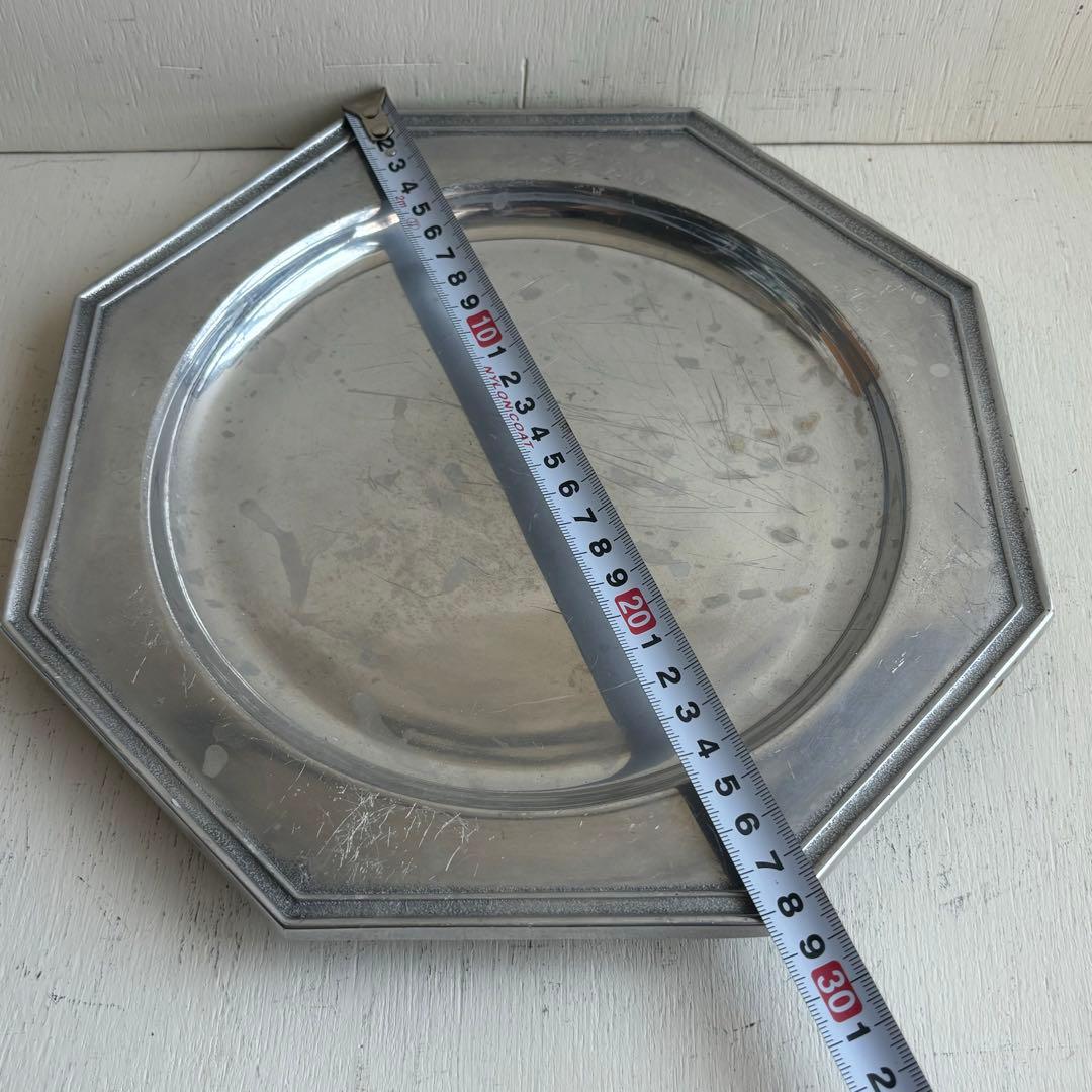 お値下！　ヴィンテージ　ピューター　花リム+八角形プレート　エタンオクタゴン２枚