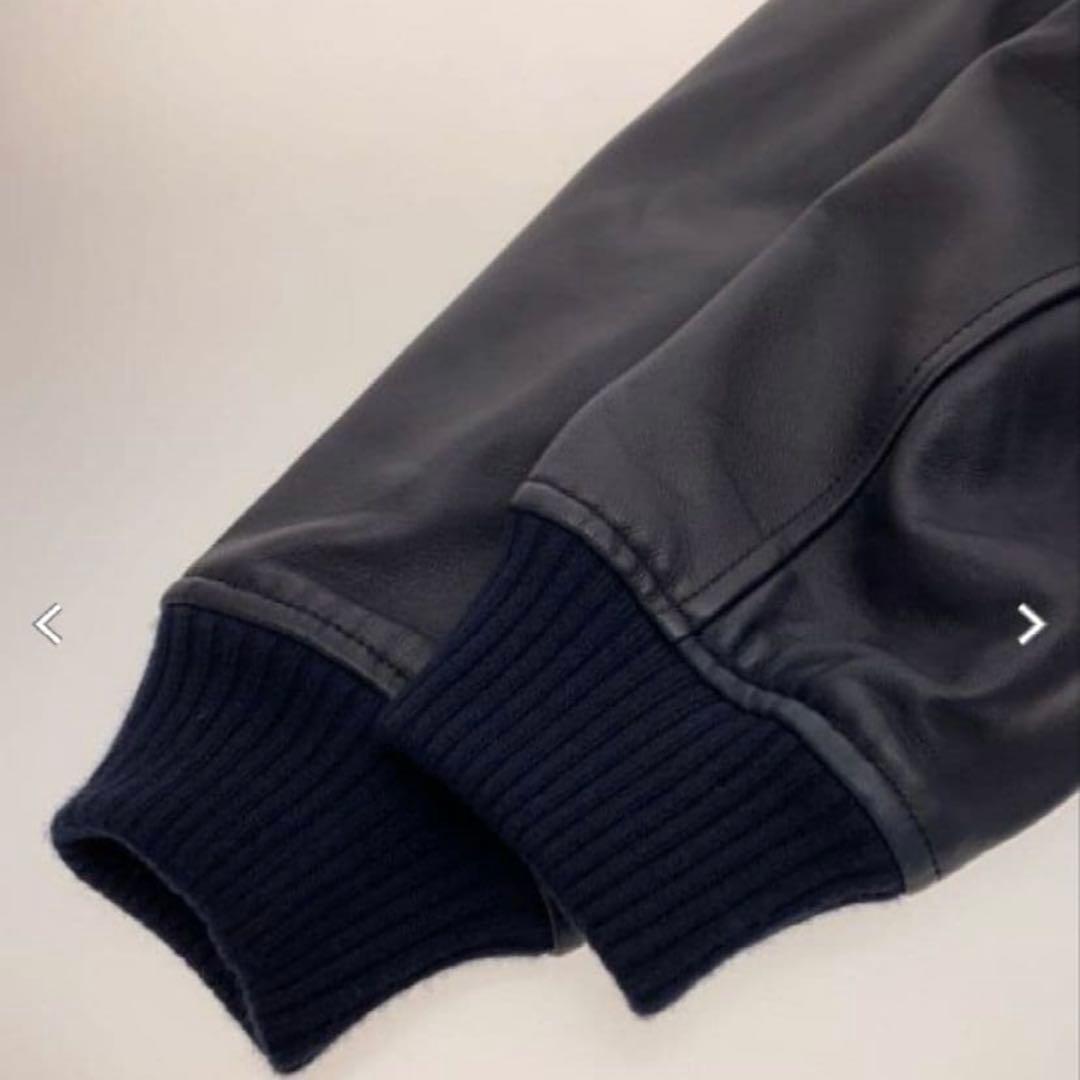 【XLサイズ】【ネイビー】【極美品】【BEAMS】【スタジャン】【羊革】袖レザー