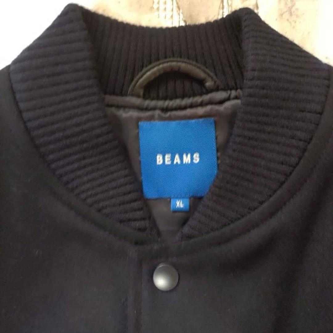 【XLサイズ】【ネイビー】【極美品】【BEAMS】【スタジャン】【羊革】袖レザー