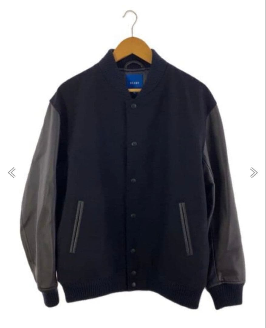 【XLサイズ】【ネイビー】【極美品】【BEAMS】【スタジャン】【羊革】袖レザー