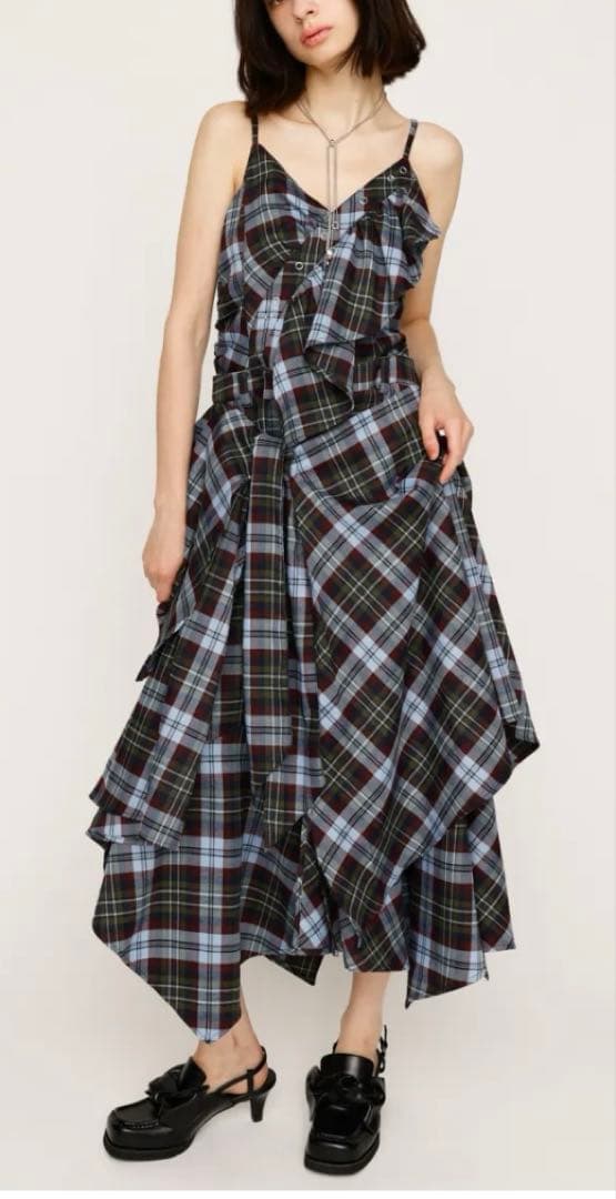 【美品】SLY ASYMMETRY HEM CAMI ロングワンピース チェック