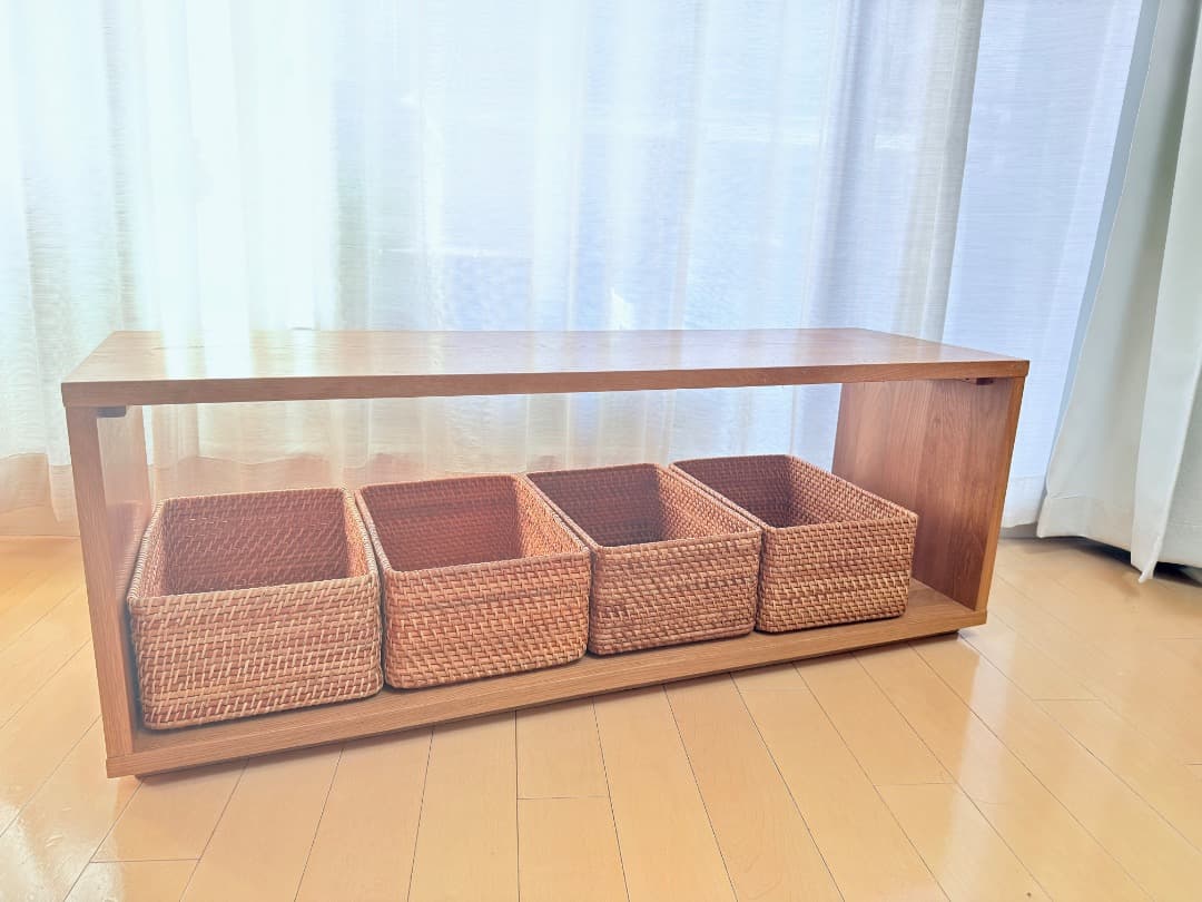 無印良品 重なるラタン長方形バスケット・中　４個セット