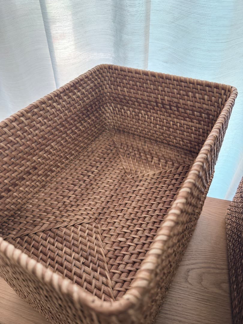 無印良品 重なるラタン長方形バスケット・中　４個セット