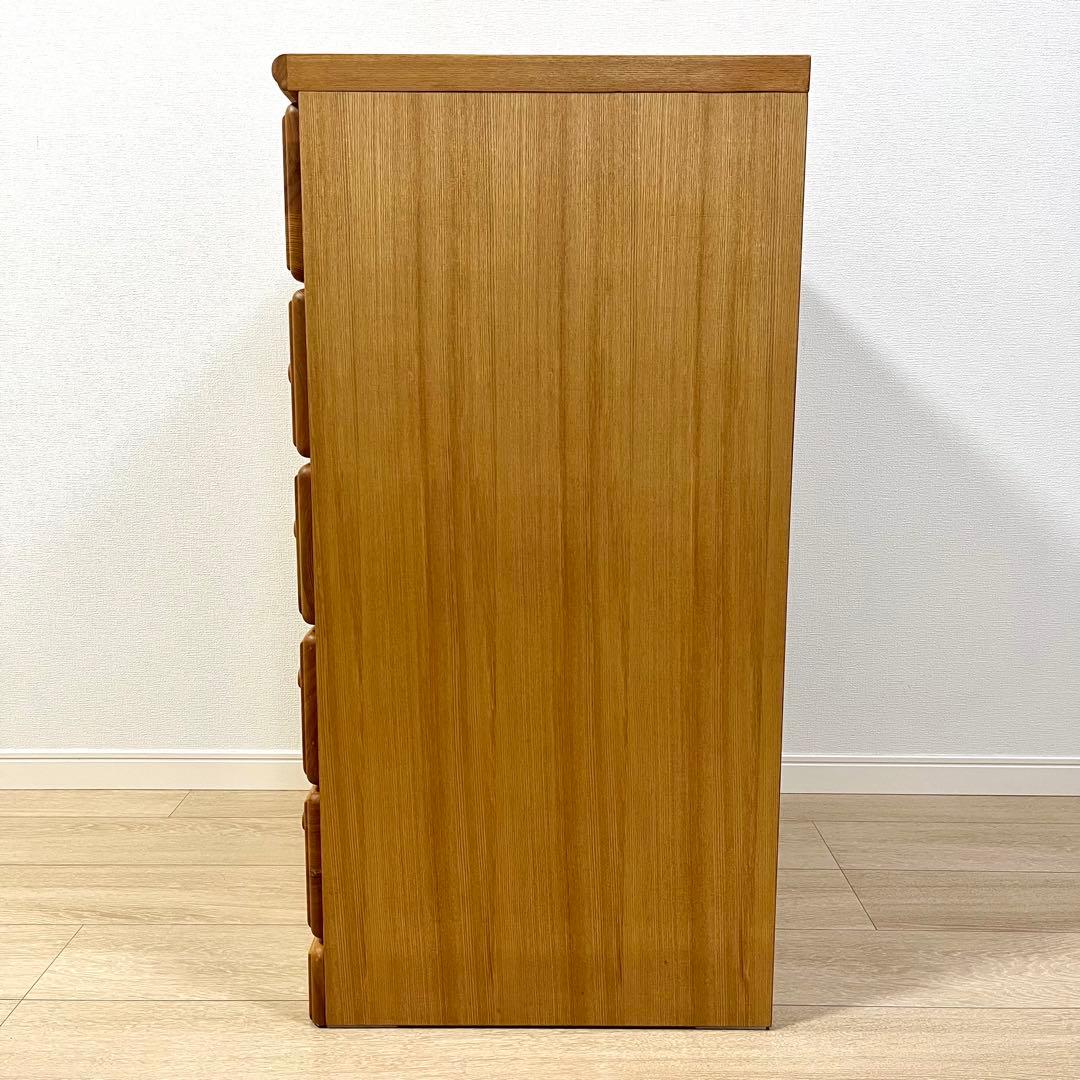 ち06【美品】起立木工 天然木タモ材 チェスト 5段 国産家具 収納タンス
