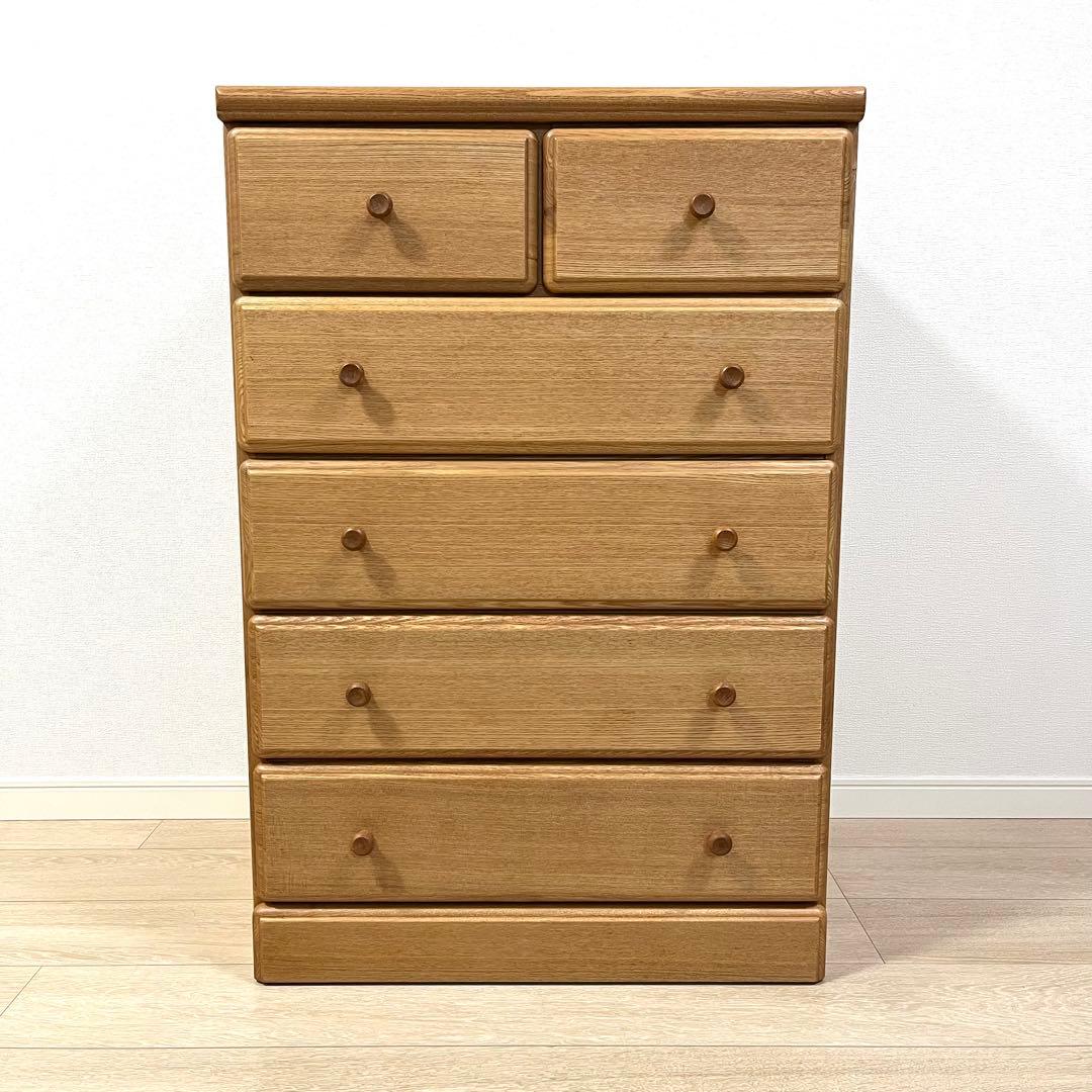 ち06【美品】起立木工 天然木タモ材 チェスト 5段 国産家具 収納タンス