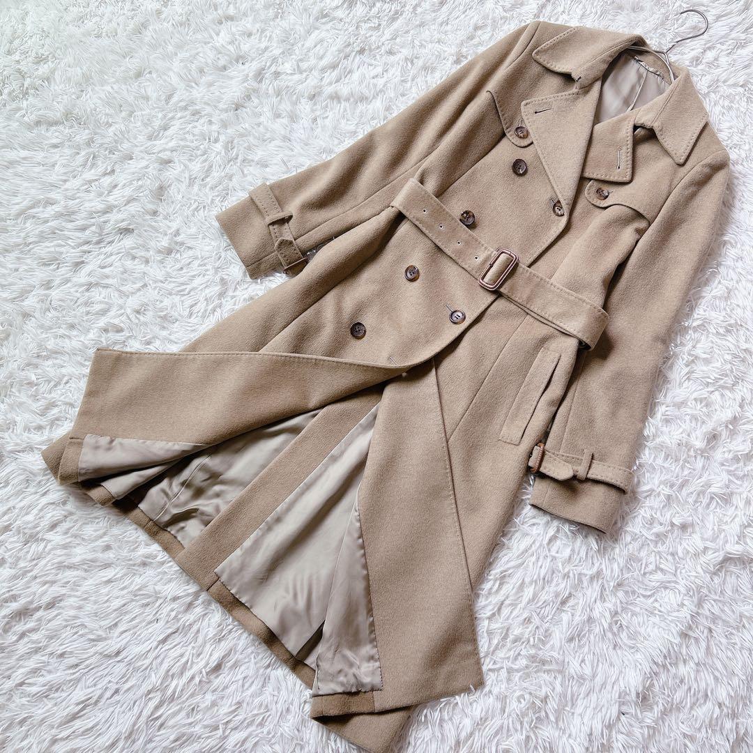 美品 アナイ カシミヤ100% ダブル トレンチコート ロング丈 36 キャメル